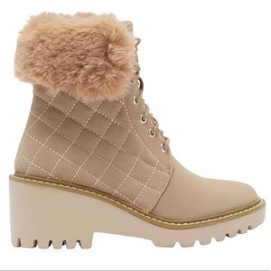 Nicole Miller Faux Fur Tan Brown Vegan Suede Leather Lug Sole Western Boots